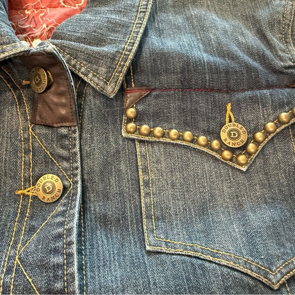 Double D Ranch Denim Jacket with leather accents and embroidered back - Picture 6 of 15